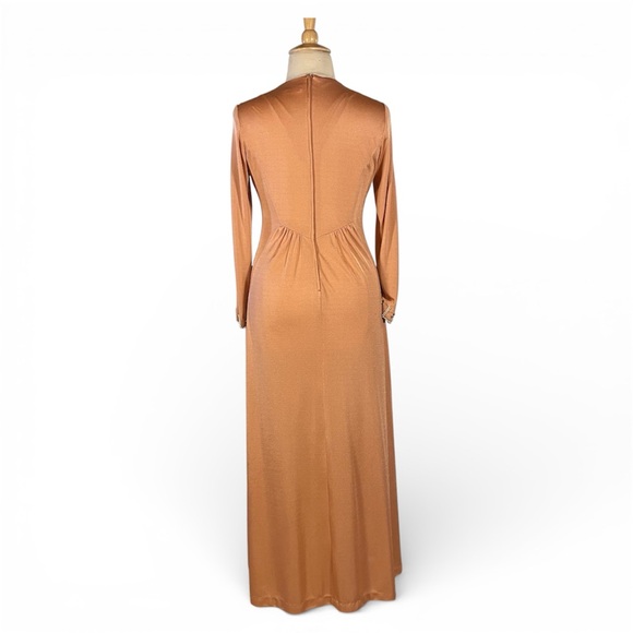 Vintage 70s V-Neck Dress Women’s XL Beaded Long Sleeve‎ Maxi Hippie Glam - Picture 9 of 9